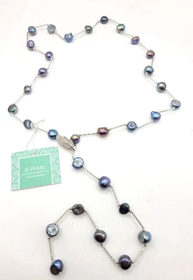l9-10mm Honora Lariat Peacock Blue Baroque Pearl Gem Station Necklace 35" - Image 1 of 4