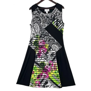 Joseph Ribkoff Sleeveless Dress Womens Size UK 16 Black Multi Floral Mixed Print - Picture 1 of 11