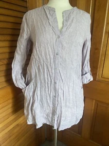 Sigrid Olsen Linen Tunic Top S Pale Purple Long Sleeve Button Up Roll Tab Sleev - Picture 1 of 10