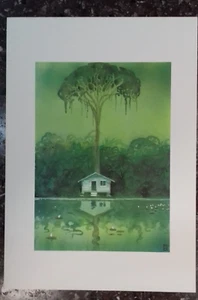 Manara, Druck, Haus mit Baum im Wasser reflektiert. - Bild 1 von 1