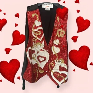 Sequined Heart Cherub Vest Valentine's Day Front Fashion Fantasy - Picture 1 of 6