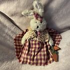 plush bunny rabbit home decor Red Plaid Dress With Lace And Wood Carrots.