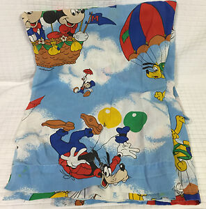 Vtg Mickey Goofy Pluto Dumbo Hot Air Balloon Disney Twin Flat Sheet FabricCutter