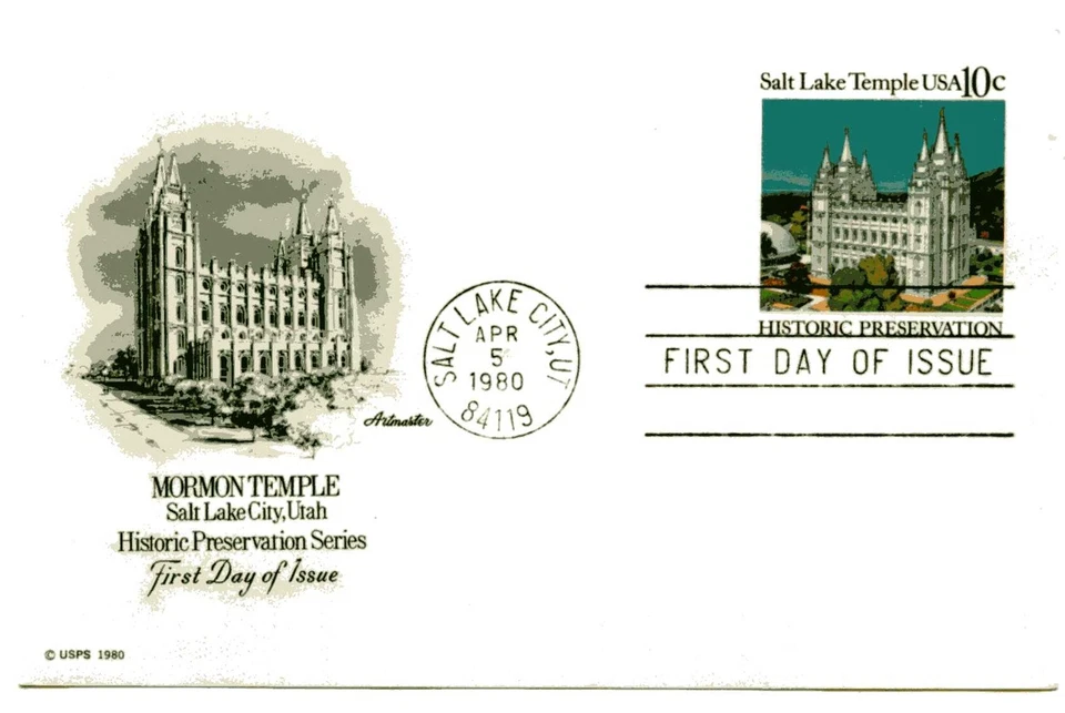 UX83 10c Mormon, Salt Lake Temple, Historic Preservation, Artmaster, FDC - Image 1 of 1