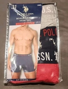 US POLO ASSN 3 Pack Logo Cotton Stretch Boxer Briefs 3XLarge Blue Gray Red - Picture 1 of 2