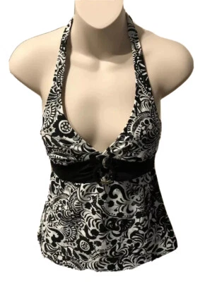 Женские Chaps на танкини с бретелью через шею на Ralph Lauren размер 8 черный белый новый с Ярлыками $44 - Изображение 1 из 4