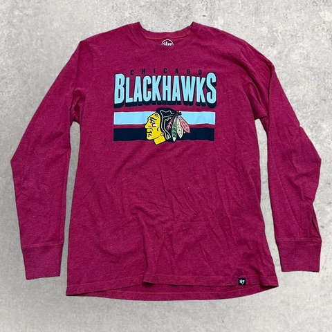 Chicago Blackhawks Shirt Mens Medium Red ‘47 Brand Logo Athletic Sweatshirt Tee Cover