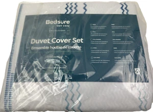 Bedsure - Duvet Cover Set White with Blue Pattern FULL/QUEEN Polyester 90x90 - Picture 1 of 6
