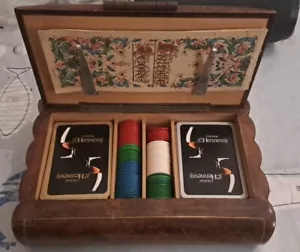 Set Carte Da Gioco Hennessy Cognac Cofanetto In Legno Vintage Con Fiches - Foto 1 di 6