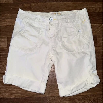 Bermudas American Eagle blancas puños dobladillo bolsillos informales talla 0 Foto 1 de 4
