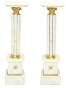 Casa Padrino Barock Marmor Säulen Set Weiß / Gold - Marmor Säule (2 Stk) - Bild 1 von 2