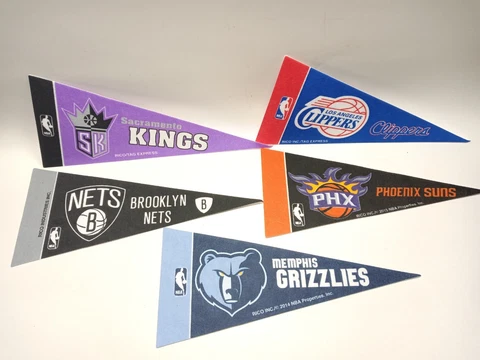 Set of 5 Official NBA 4x9 Mini PENNANT Banner Flag Set 2015 (5) FREE US SHIPPING Cover