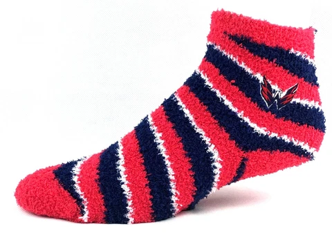 Washington Capitals Hockey Candy Cane Stripe Fuzzy Sleep Socks Cover