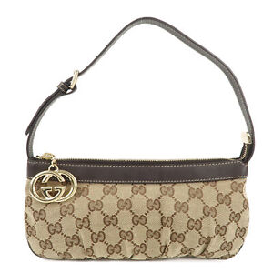 Authentische Gucci GG Canvas Leder Schultertasche Handtasche beige braun 212122 gebraucht kostenloser Versand
