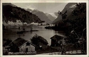 Cartolina Loenvandet Norvegia Norge 1935 fiordo settentrionale fiordo paesaggio montagne villaggio Liggande - Foto 1 di 2