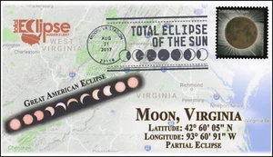 17-221, 2017, Total Solar Eclipse, Moon VA, Event Cover, Pictorial Cancel, Parti - Picture 1 of 1