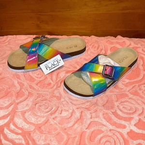 Girls Holographic Double Strap Sandals size 4 New! - Picture 1 of 5