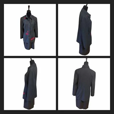 Donna Morgan Skirt Suit Sz12 Detail Beaded Floral Embroidery Lined Gray Career! - Image 1 of 4