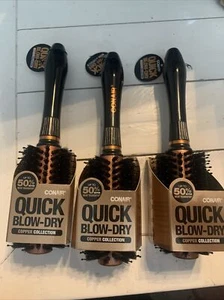 3 Pack! Conair Quick Blow Dry Brush Copper Collection, Hi-Speed Style - Picture 1 of 3