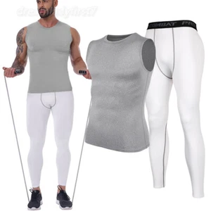 Men's Compression Pants & Shirts Base Layer Long Tight Leggings Gym Workout Top - Picture 1 of 22