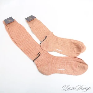 NWT #1 MENS LOT X2 The Armoury x Bresciani 100% Linen Mango Ribbed Calf Socks M - Picture 1 of 7