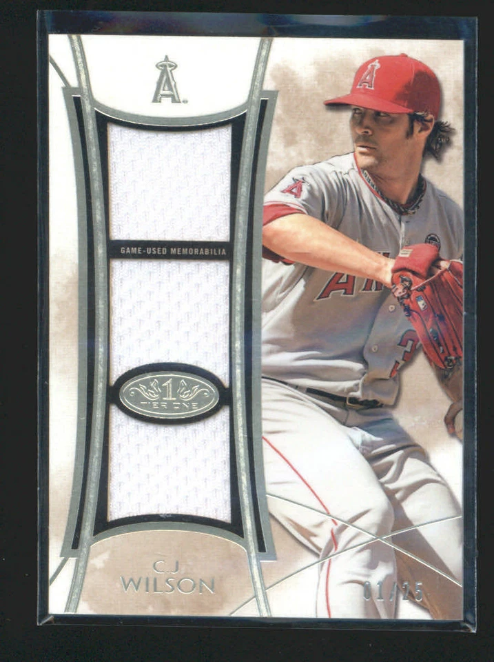 CJ WILSON 2014 TOPPS TIER ONE TRIPLE GAME USED WORN JERSEY #01/25 AD4649 - Image 1 of 1