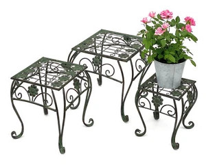 Blumenhocker Metall Grün Eckig 3er Set Blumenständer 96007 Blumensäule Antik - Bild 1 von 8