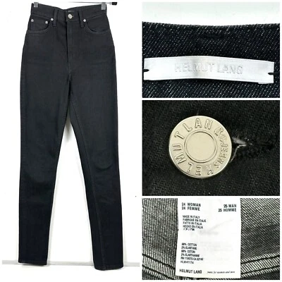 Jeans unissex Helmut Lang preto tamanho feminino 24 masculino 25 costura 33 polegadas FEITO NA ITÁLIA - Imagem 1 de 4