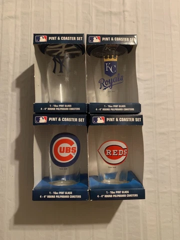 MLB Assorted Teams 16oz Glass Mug with 4 Coasters Set Boelter Brand New Cover