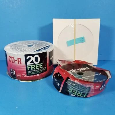Sony CD-R 50 Disc Pack 700 MB 48x Speed Blank Spindle PLUS BONUSES Paper Sleeves - Image 1 of 4