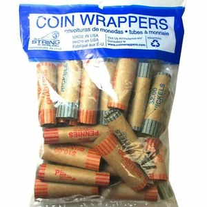 Coin Wrappers 72 Preformed Rolls Nickels Quarters Dimes Pennies Easy Roll Tubes - Picture 1 of 1