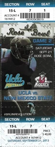 UCLA BRUINS vs. NEW MEXICO STATE AGGIES 9/21/2013 TICKET B. Hundley 280-yards - Picture 1 of 1