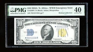 DBR 1934-A $10 North Africa Silver STAR Fr. 2309* PMG XF-40 Serial *01141110A - Picture 1 of 2