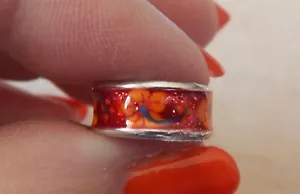 Sterling Silver & Red Enamel & Flowers 5mm wide Toe Ring - Picture 1 of 4