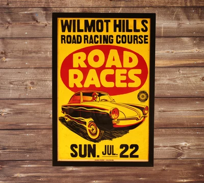 ¡Póster enmarcado de carreras de autos de Wisconsin de 1960! Letrero artístico de carreras de autos deportivos 11x17 SCCA  Foto 1 de 4