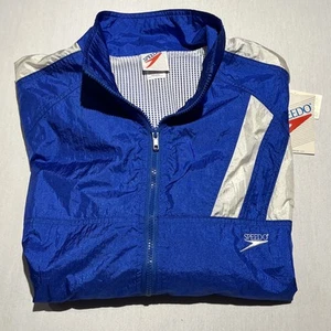 Vintage Speedo Windbreaker Jacket Mens L Blue White Nylon Embroidered New Tags - Picture 1 of 11
