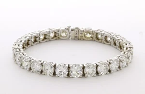 Solid 14K Gold Tennis Bracelet Classic 29.14 Carat Round Natural Diamond G VS2 - Picture 1 of 11