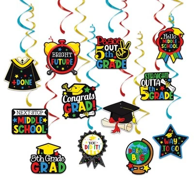Paquete de 24 remolinos colgantes de graduación de quinto grado decoraciones de fiesta para niños niñas Foto 1 de 4