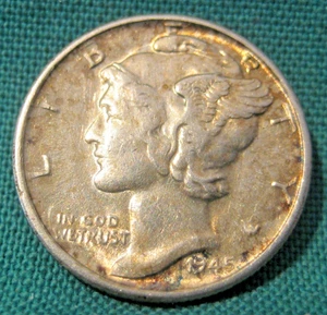 1945-S Mercury 90% Silver 10c-Last Year-AU/BU-Full Split Bands-#401 - Picture 1 of 2