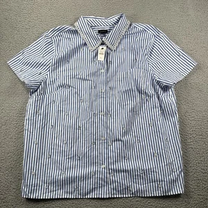 Talbots Top Womens XL Button Up Short Sleeve Striped Pearls Rhinestones NWT - Picture 1 of 12
