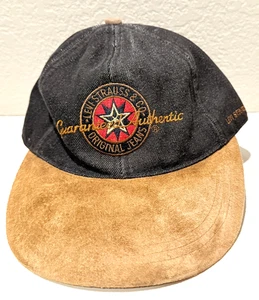 Vintage LEVI STRAUSS Original Jeans Black Denim & Suede Adjustable Hat Cap Rare - Picture 1 of 14