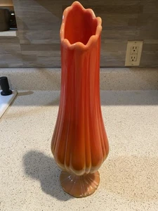 L E Smith bittersüße Swing Vase Boden Cadmium 14" hoch LEUCHTET Vintage MCM - Bild 1 von 14