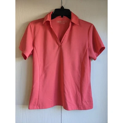 Lady Hagen Women's Short Sleeve Hydro-Dri V-neck Collared Pink Polo Top Size M - Image 1 of 4