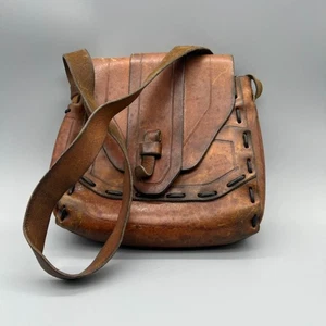 Bolso Bandolera Vintage Cuero Marrón Hecho a Mano Boho Festival Cartera 9x5 - Imagen 1 de 7