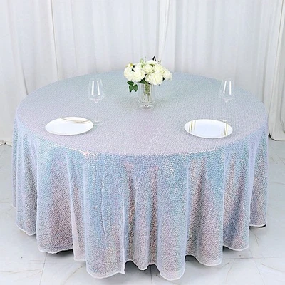 TOALHA DE MESA REDONDA LANTEJOULAS AZUL IRIDESCENTE 120" festa de casamento catering recepção - Imagem 1 de 4