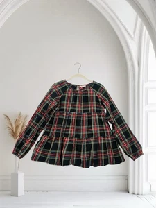 Crewcuts Girls Size 16 Top Tartan Plaid Tiered Babydoll - Picture 1 of 15