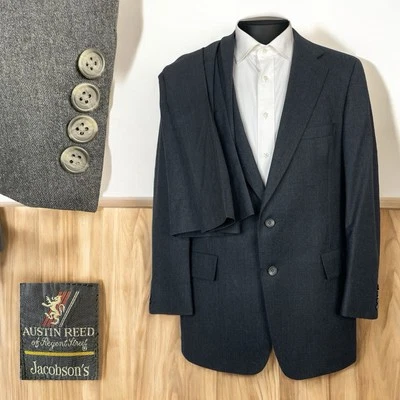 Traje Austin Reed Vintage Hecho en EE. UU. 2 Piezas Para Hombre 40R 42R 38x31 Gris Lana Sólida Foto 1 de 4