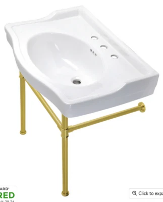 Kingston Brass VPB33087ST  Victorian White 30" Console Sink w Brushed Brass Legs - Image 1 of 3