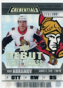 2019-20 Upper Deck Credentials Debut Ticket Access Acetate #RTA-9 Vitaly Abramov