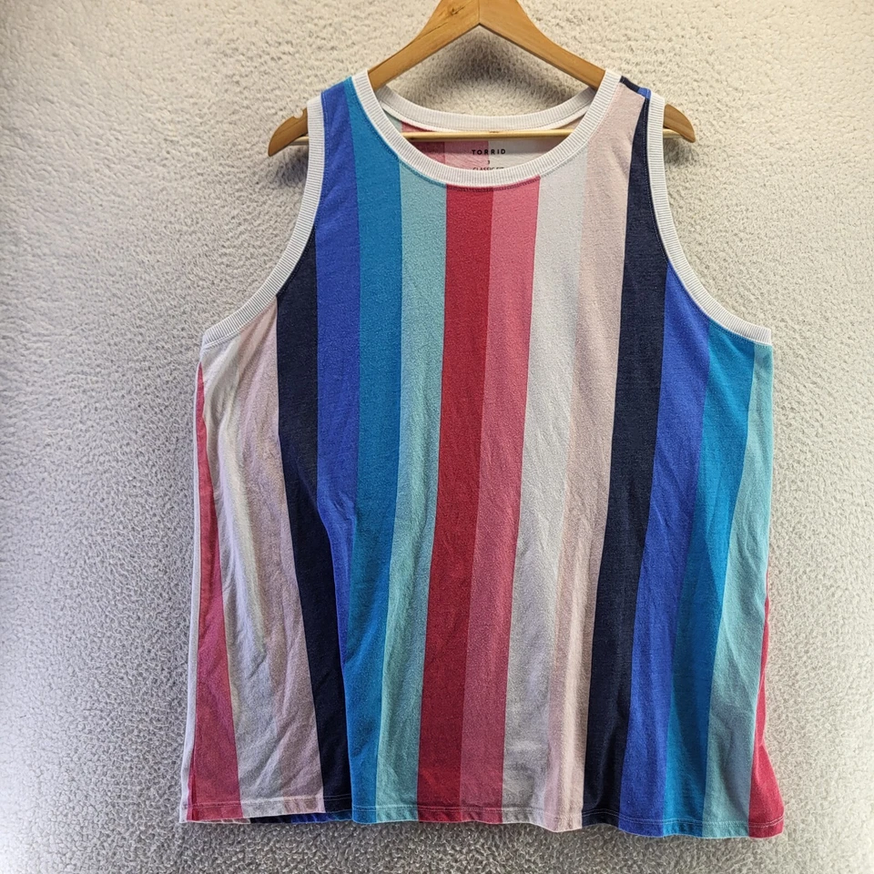 Camiseta sin mangas a rayas tórridas para mujer 3 pulóveres calce clásico plus colorida Foto 1 de 4